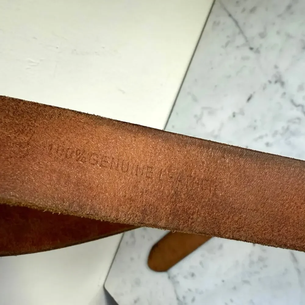 Men’s Genuine Leather Brown Belt 1.5” Wide Silver Buckle Size 44
